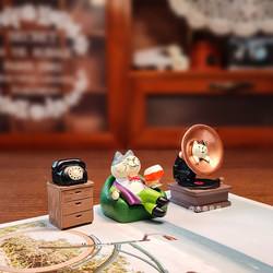 I Am a Rich Man, Japanese-Style Zakka Retro Record Player, Cute Cat, Healing Style, Desktop Small Ornament, Gift for Women