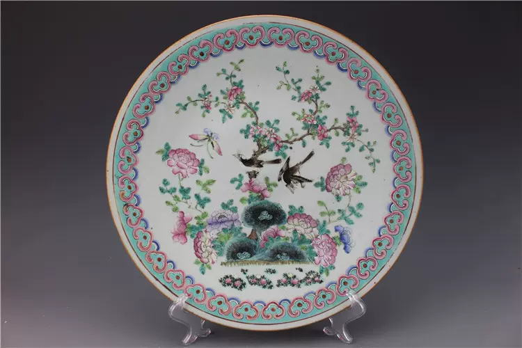 清晚期精品粉彩喜鹊登枝大尺寸赏盘，明清瓷器，古董收藏，回流-Taobao