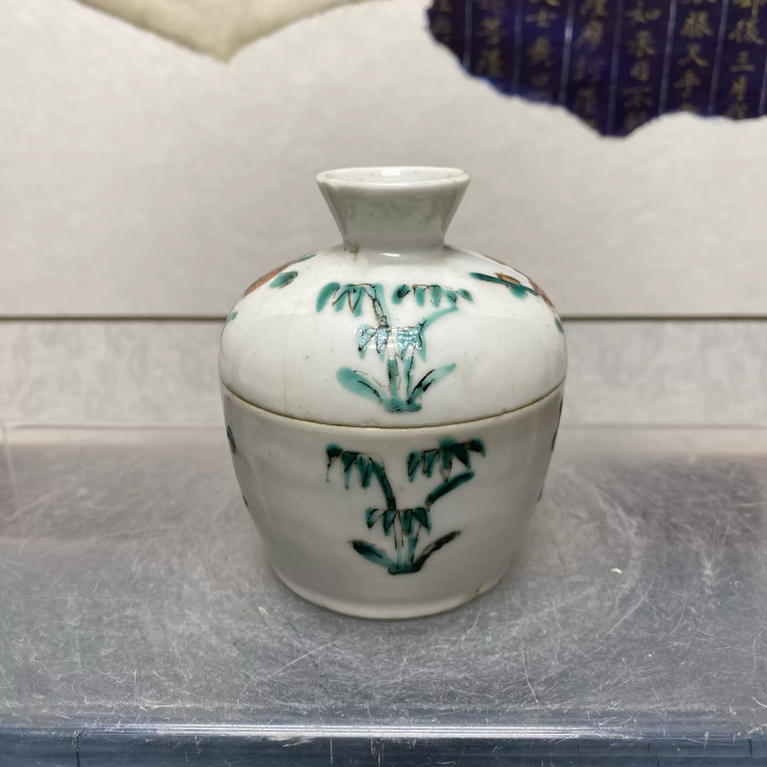 清晚期四季花卉粉彩盖罐22/古玩/清瓷器/回流精品