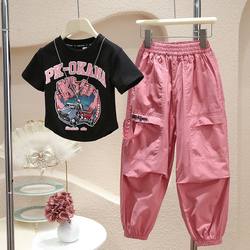 Girls' Short-Sleeved T-Shirt Summer Outfit Set, Tops for Older and Younger Girls, Children's Clothing, 2026 New Summer Trendy Style