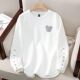 Fashionable pure cotton large size loose cartoon pattern long-sleeved sweatshirt T-shirt for women in spring, autumn and winter round neck bottoming shirt outside