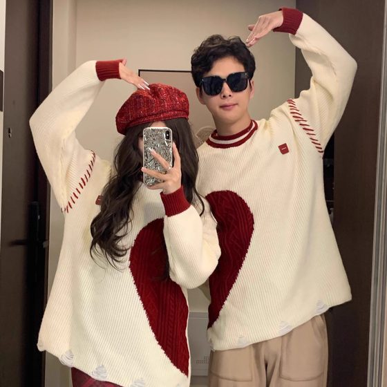 Couple outfit autumn and winter 2025 new ins super hot sweater men and women Korean loose French knitted sweater jacket trendy brand
