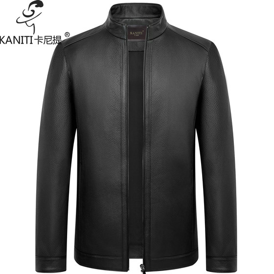
New Zealand first-layer deerskin leather jacket men's short stand-up collar leather jacket single leather autumn and winter business casual jacket