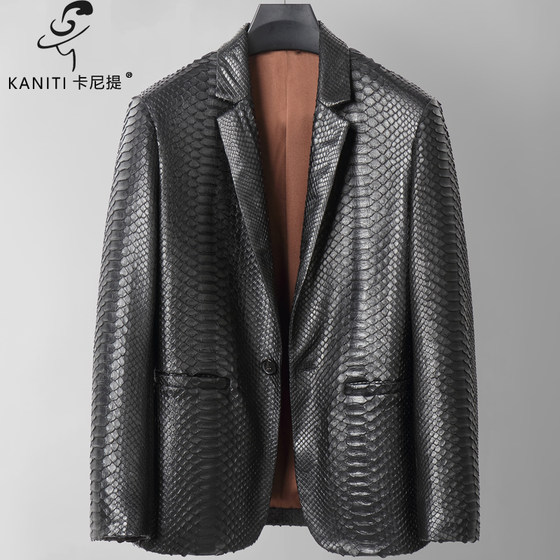 
Carniti imported python leather genuine leather suit men's fashionable light luxury casual suit collar silk lining leather jacket