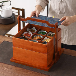 Chinese-Style Retro Multi-Layer Picnic Basket, Hand-Held Basket, Tea Set Storage Box, Snack Basket, Wedding Food Box, Delivery Box