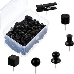 Black Large-Head Push Pins and Clips Combination Set, Wooden Thumbtacks, Wall Pins for Decorating Photo Walls