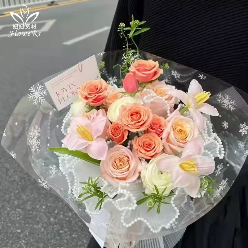 雪花图案透明玻璃纸圣诞节苹果花束包装纸平安果花纸鲜花包