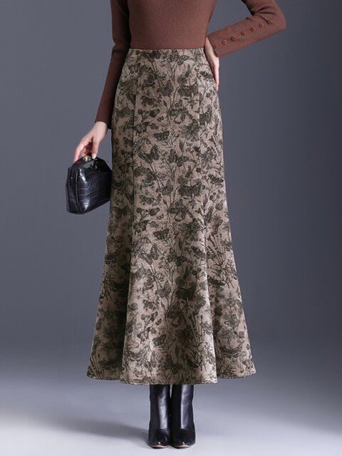 2024 autumn and winter new high-waist slim hip skirt for women mid-length fishtail skirt temperament printed one-step skirt

