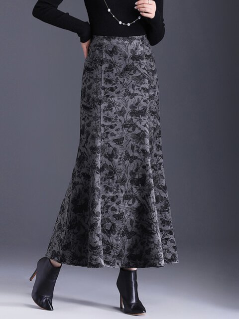 2024 autumn and winter new high-waist slim hip skirt for women mid-length fishtail skirt temperament printed one-step skirt

