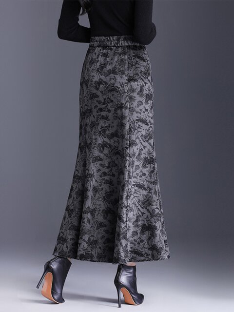2024 autumn and winter new high-waist slim hip skirt for women mid-length fishtail skirt temperament printed one-step skirt
