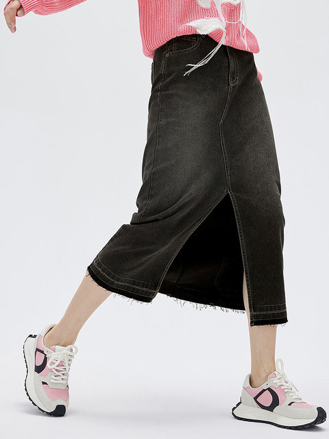 Disenis 2025 autumn new versatile commuter temperament denim long skirt high waist straight skirt women