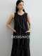 DiSenis 2025 summer new commuter temperament elegant round neck long skirt black sleeveless A-line dress
