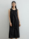 DiSenis 2025 summer new commuter temperament elegant round neck long skirt black sleeveless A-line dress
