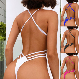 The new conjoined swimsuit solid color bikini female European and American slim swimwear beach exposed sexy integrated swimsuit
