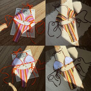 
2025 European and American new style striped gradient bikini women's summer beach swimsuit vacation neck split swimsuit