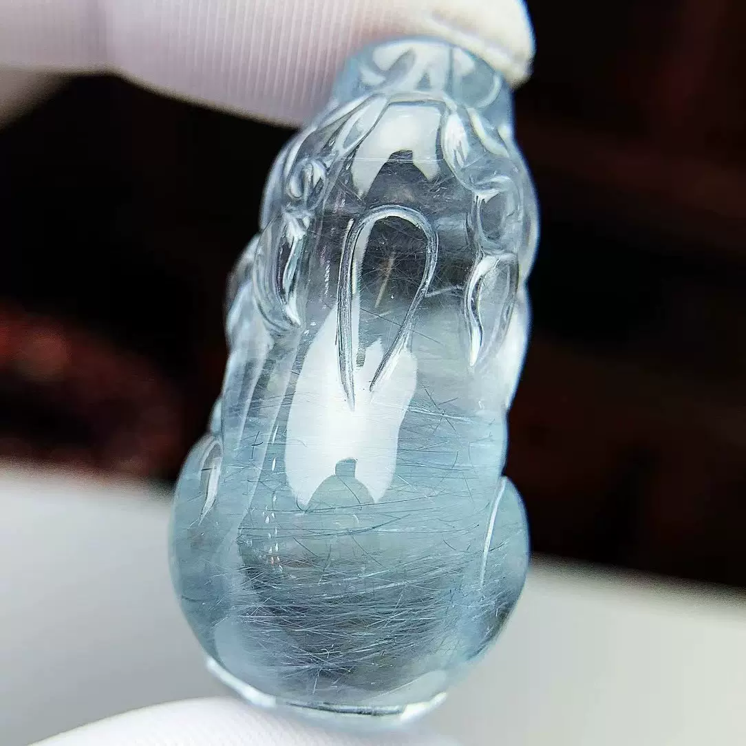 魅晶天然原矿水晶晶体通透红蓝碧玺裸石雕刻福禄牌吊坠-Taobao Singapore