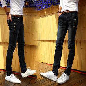 
2026 Black Men's Jeans Men's Elastic Slim Pants Korean Style Fashion Pants Casual Autumn and Winter Pinto Pants Men
