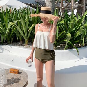 
Women's Korean split bikini new strapless style conservative high waist covering belly slim fit ins hot spring swimsuit