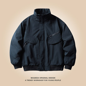 
Macheda Japanese men's workwear plus velvet warm cotton coat winter retro stand-up collar cotton jacket handsome loose coat trendy