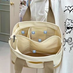 Large-Capacity Shoulder Bag for Women, Simple Casual Tote Bag, Junior High School Girls, High School Students, Canvas Bag for Class, Handbag