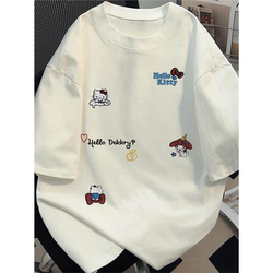 Girls' Summer Clothing, American Trendy Brand White Pure Cotton Short-Sleeved T-Shirt, Female Older Children's Student Summer Loose Half-Sleeved Top