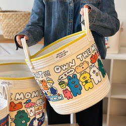 Japanese-Style Children's Toy Storage Basket, Fabric Foldable Dirty Clothes Storage Box, Cartoon Cotton Woven Bucket, Miscellaneous Basket
