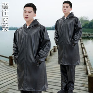 
Extended hooded spring and autumn single leather jacket for men's loose oil-proof and waterproof work clothes for middle-aged and elderly leather pants set