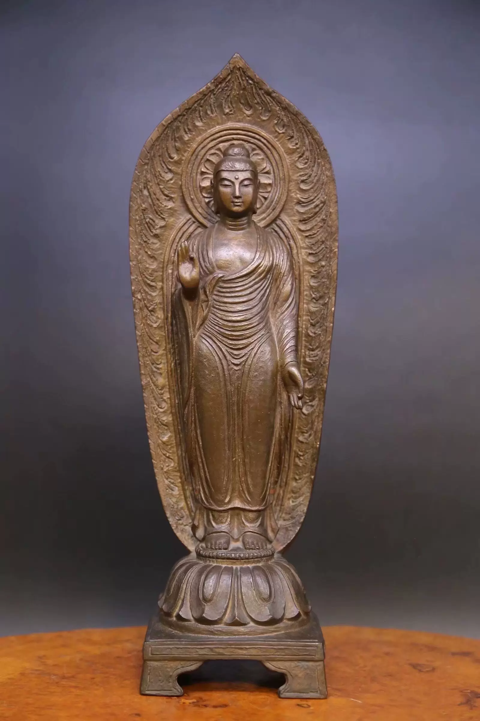 日本明治时代金工铜造像《金工师在铭，阿弥陀如来立像》阿弥陀佛-Taobao