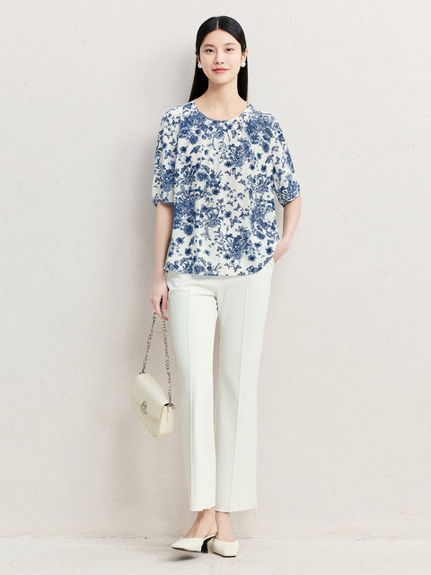 FINITY FANIDI Chiffon Shirt 2025 Summer New Silk Simple Printed Top for Women
