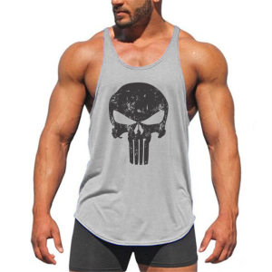 Punishmenter men's fitness vest body bodybuilding fine shoulder strap skull printing pure cotton strap muscles absorb sweat and breathable