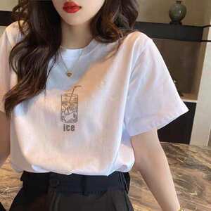 
Pure cotton short-sleeved T-shirt for women 2026 new summer Korean version versatile printed white top student bottoming T-shirt