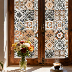 Retro Glass Film Imitation Tile Sticker Bathroom Window Cabinet Door Glass Film Light-Transmitting Opaque Electrostatic Film