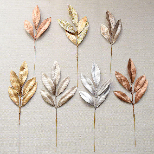 Simulated champagne leaves, retro fake flower decorations, plastic leaves, home soft decoration, gardening and landscaping, foreign trade factory