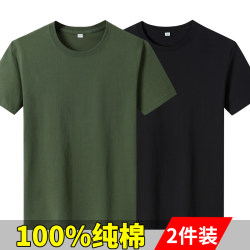 100% Pure Cotton Short-Sleeve T-Shirt for Men, Summer White Crew Neck, Loose Fit, Solid Color, Plus Size, Half-Sleeve Undershirt Top