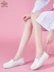 Giày y tá nữ đế mềm thoáng khí không mệt mỏi bệnh viện nêm giày công sở đế bằng da thật phong cách Hàn Quốc giày đế bằng màu trắng mùa hè