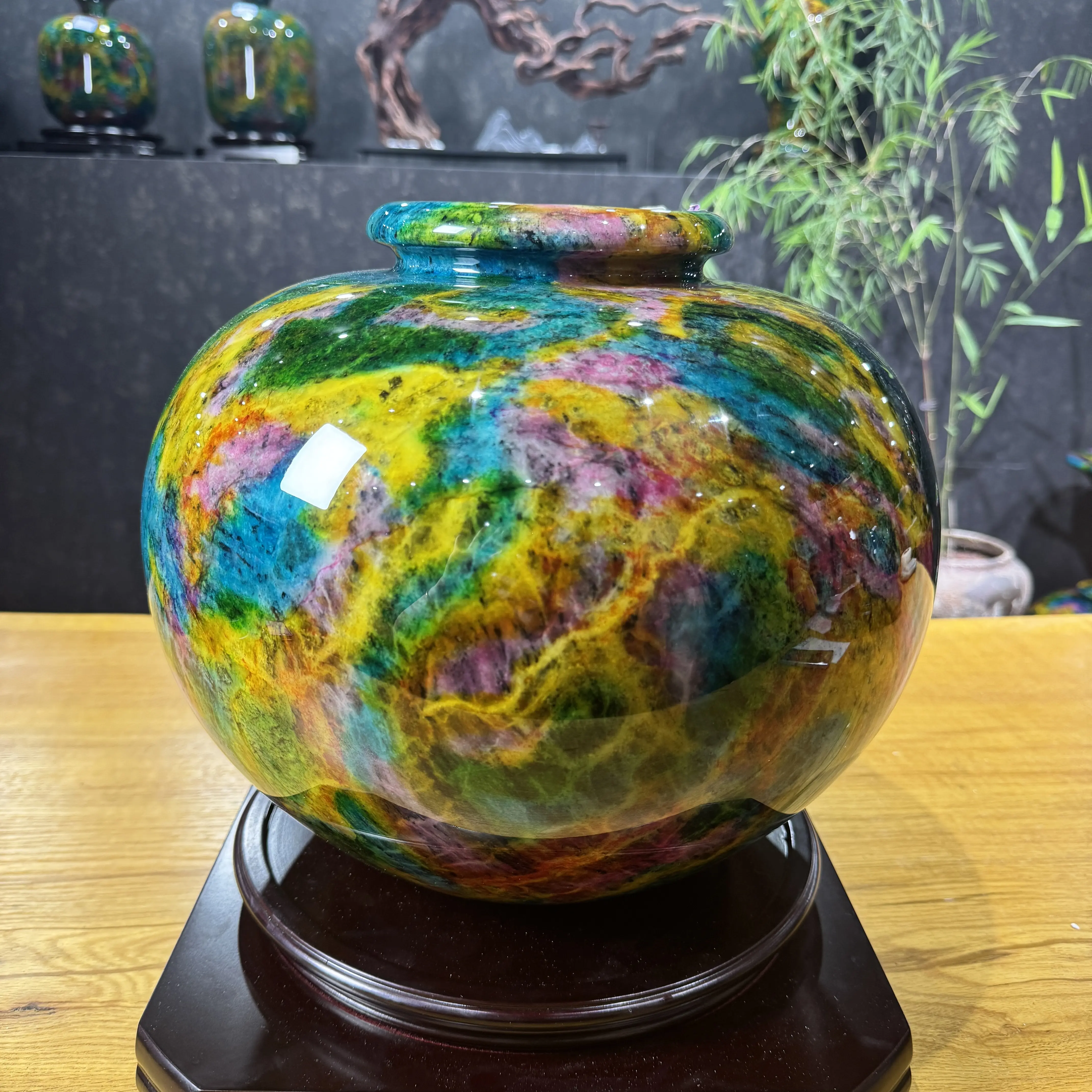 台湾七彩玉 花瓶 台湾七彩玉花瓶高品花瓶摆件客厅办公室桌面家居送礼佳品