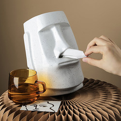 Creative Cartoon Moai Tissue Box Ceramic Ornament Personalized High-End Storage Box Tissue Box Birthday Gift