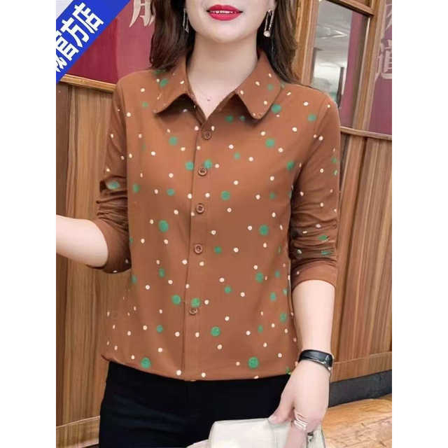 
Autumn new style fashionable and versatile mother suit women's fashionable lapel pure cotton long-sleeved T-shirt loose and slim bottoming shirt A5