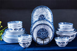 Underglaze Chinese-Style High-Temperature Blue and White Porcelain Bowls and Plates, Household Ceramic Rice Bowls, 7inch Dish Plates, Large Bowls, Fish Plates, Tableware Set
