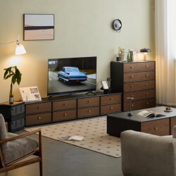 2026 New Model of Mid-Century Style Solid Wood Furniture, Fashionable, Simple, Modern, Light Luxury, Floor-Standing Coffee Table and Tv Cabinet Combination with Storage