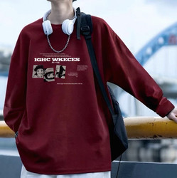 Japanese Anime Pure Cotton Long-Sleeve T-Shirt for Men, Spring and Autumn, American High Street Style, Loose Fit, Versatile Casual Sweatshirt Top, Trendy