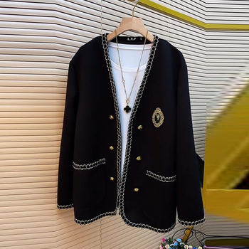 Fashionable large-size open-collar lettering jacket
