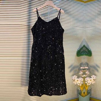 Large -size women's dress sequins dress