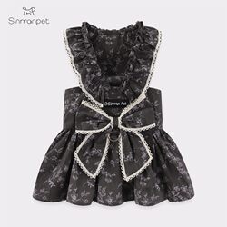 Korean Pet Dog Clothes with Adjustable Velcro Chest Strap, Small Dog Dress with Bow and Rhinestones, Can Be Attached to a Leash