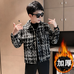
Autumn and winter thickened jacket men's casual trendy brand plaid top 2025 new slim fit handsome woolen jacket