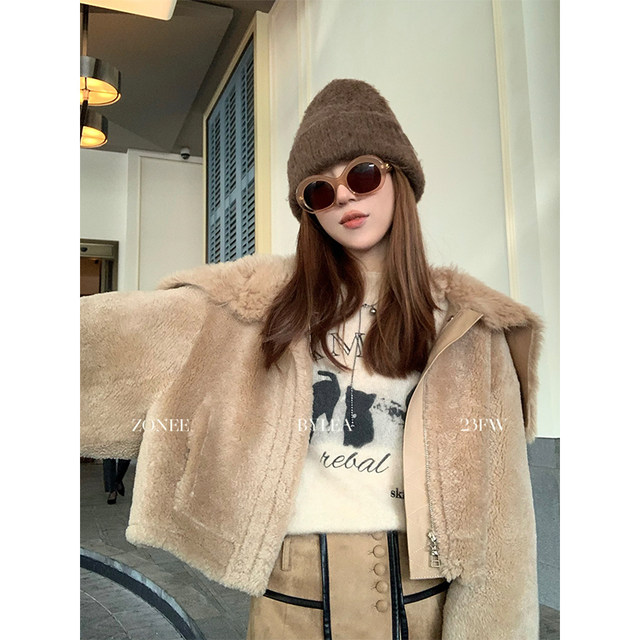 ZONEE Warm Rome Original Design 100 Sheep Fur Integrated Large Lapel Short Fur Short Jacket
