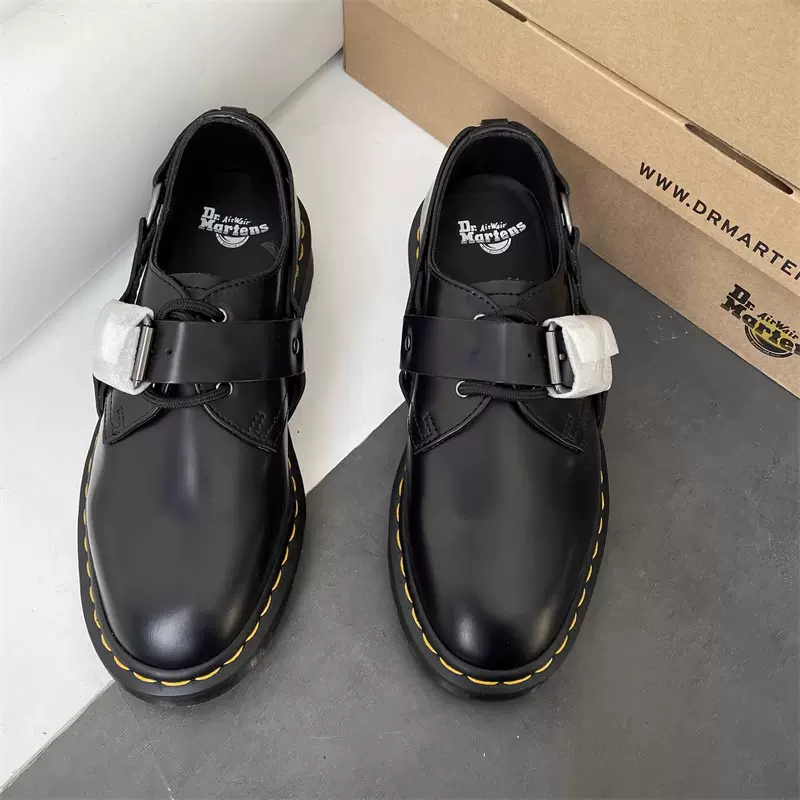 红棕)Dr.Martens audrick 胎底低帮厚底轻便马丁鞋黑牛皮鞋松糕