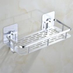 No-Drill Space Aluminum Bathroom Shelf, Triangular Basket Wall-Mounted Storage Rack for Shower and Bath