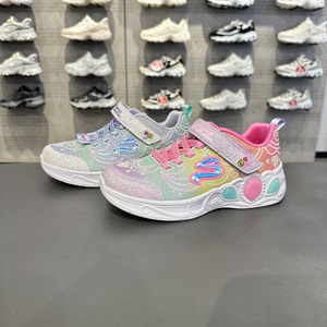 
Skechers Skechers girls flashing shoes Velcro sequins sweet children's casual sports shoes 302686L