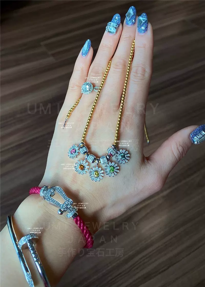 UMIJEWELRY限量！稀少eyefunny珍贵彩色钻石小雏菊k18金项链吊坠-Taobao